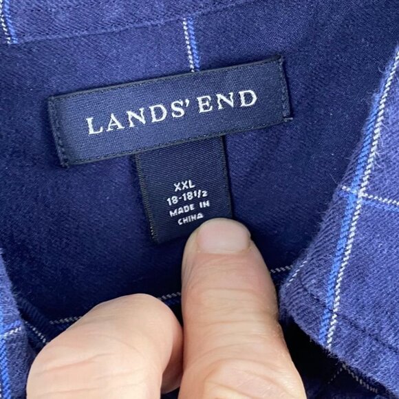 Lands End Mens Shirt XXL 18 18.5 Blue Plaid Button-Down Long Sleeve 100% Cotton - Picture 5 of 10